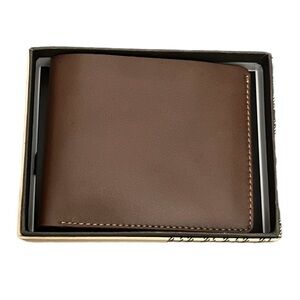 NWT BOCONI Men’s Leather Bifold Wallet Cognac Color Imported